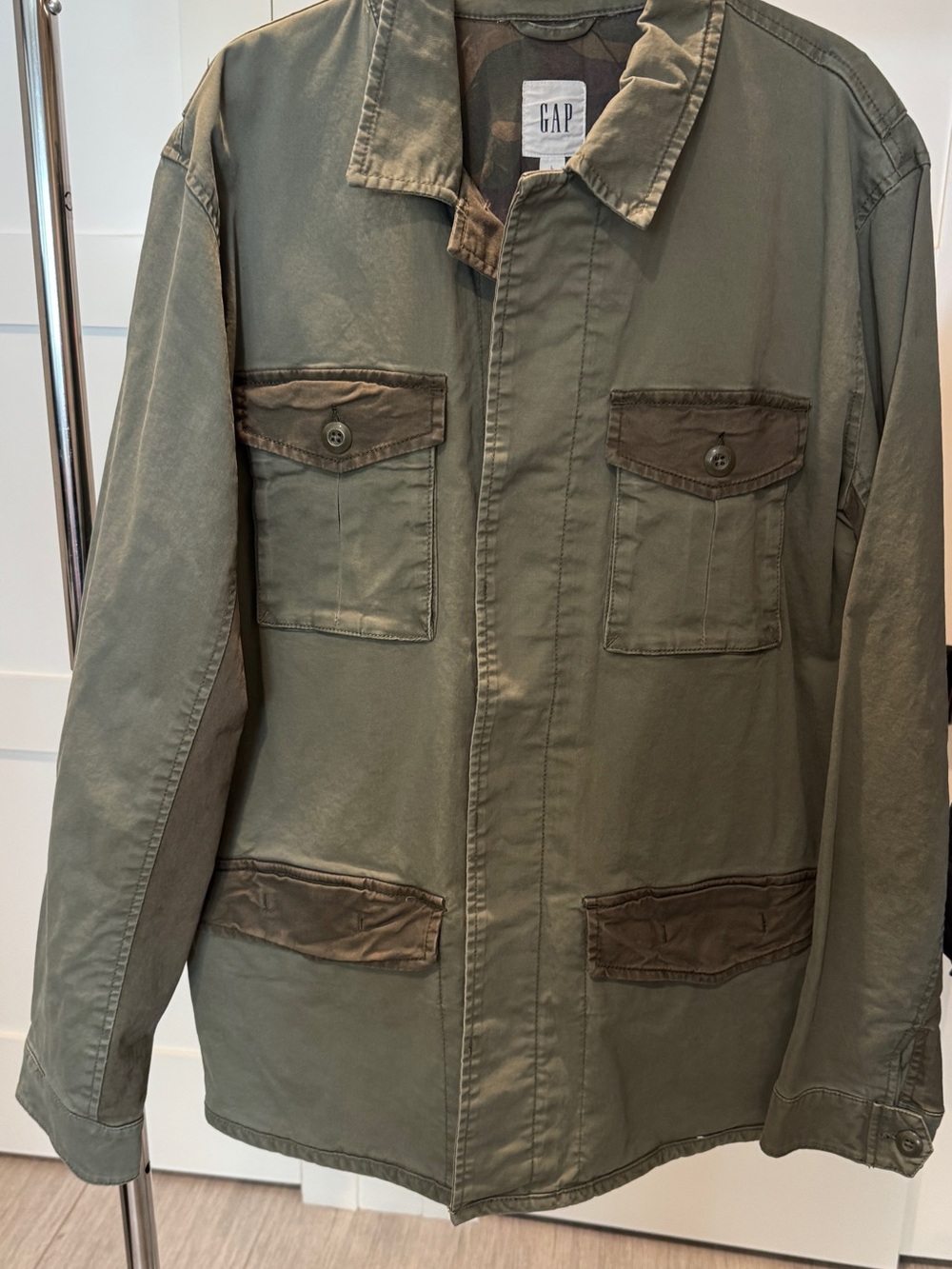 Gap Men’s Large Olive Green Military Field Utility Jacket Camo Lined